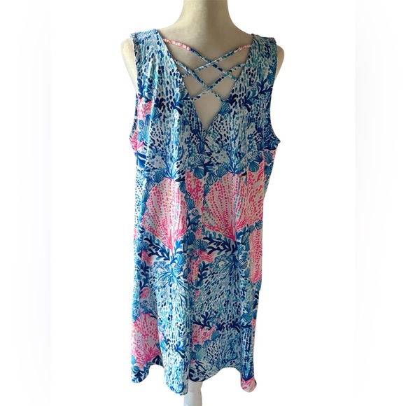 Lilly Pulitzer Kristen Swing Dress Day With Me Coral Shells Fish Print Size XL - Picture 4 of 8